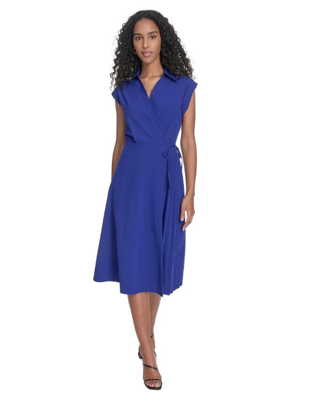 Calvin Klein Womens Wrap Midi Dress Royal Blue Size NWT